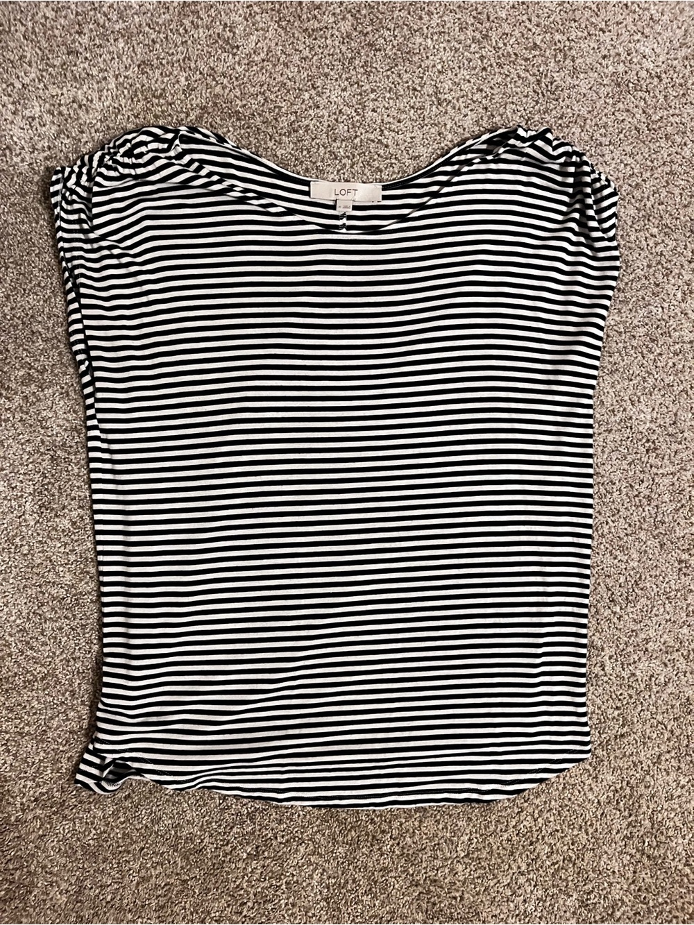LOFT Black and White Narrow-Stripe Cap-Sleeve Tee